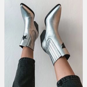 Silver Ankle Boots with Star Detail